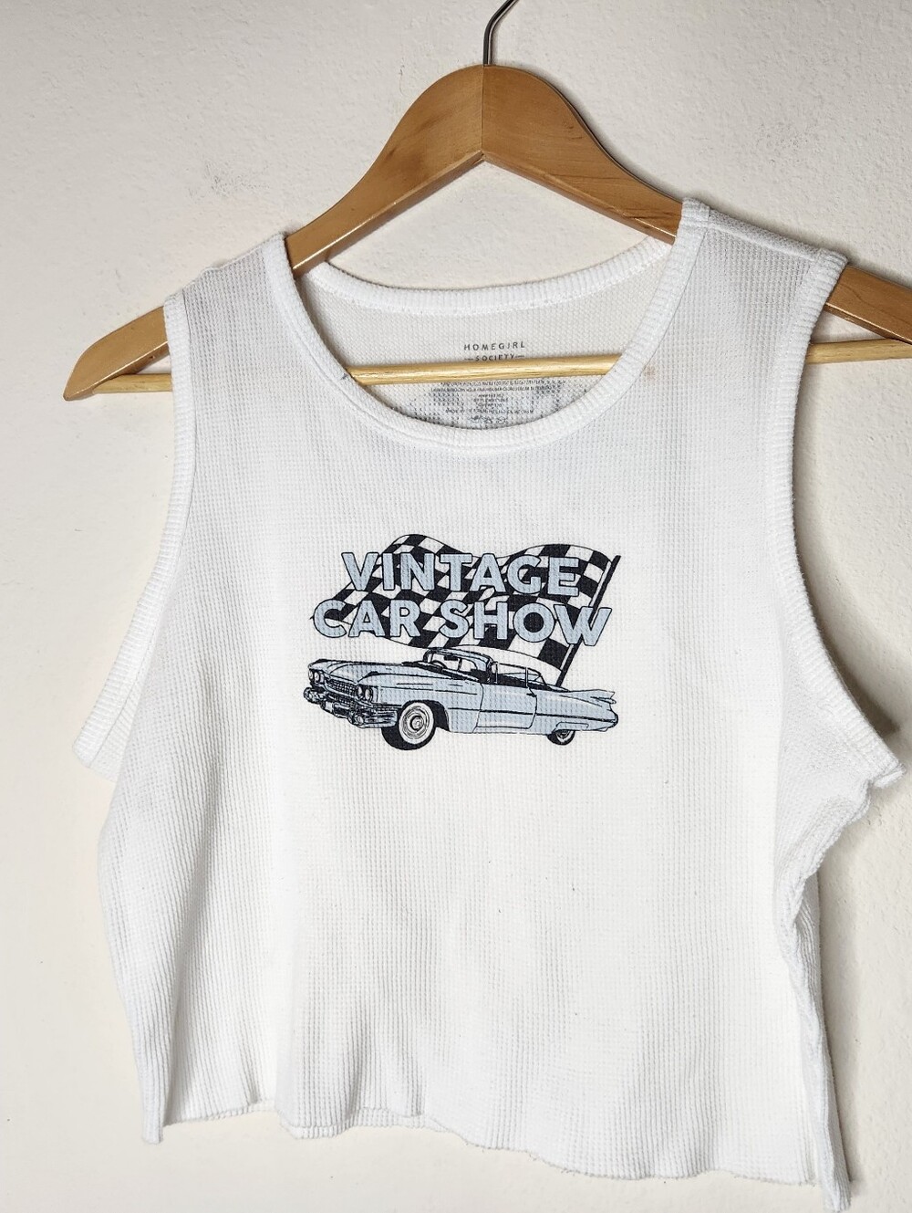 Homegirl Society Womens XL Vintage Car Show White Crop Top Thermal